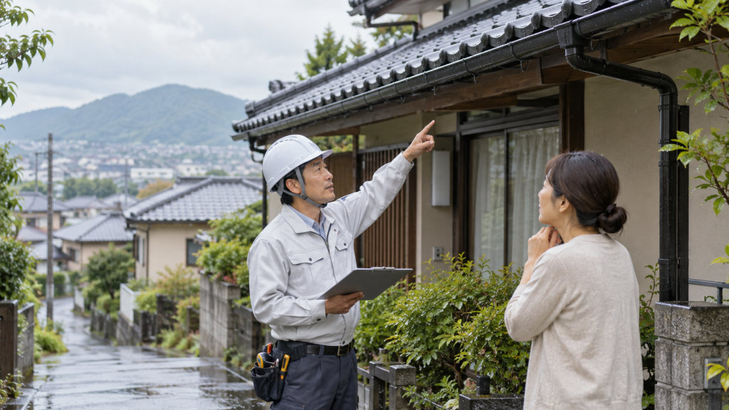 雨漏り修理 業者を近くで探す方法｜問い合わせから工事後確認までの解説イメージ