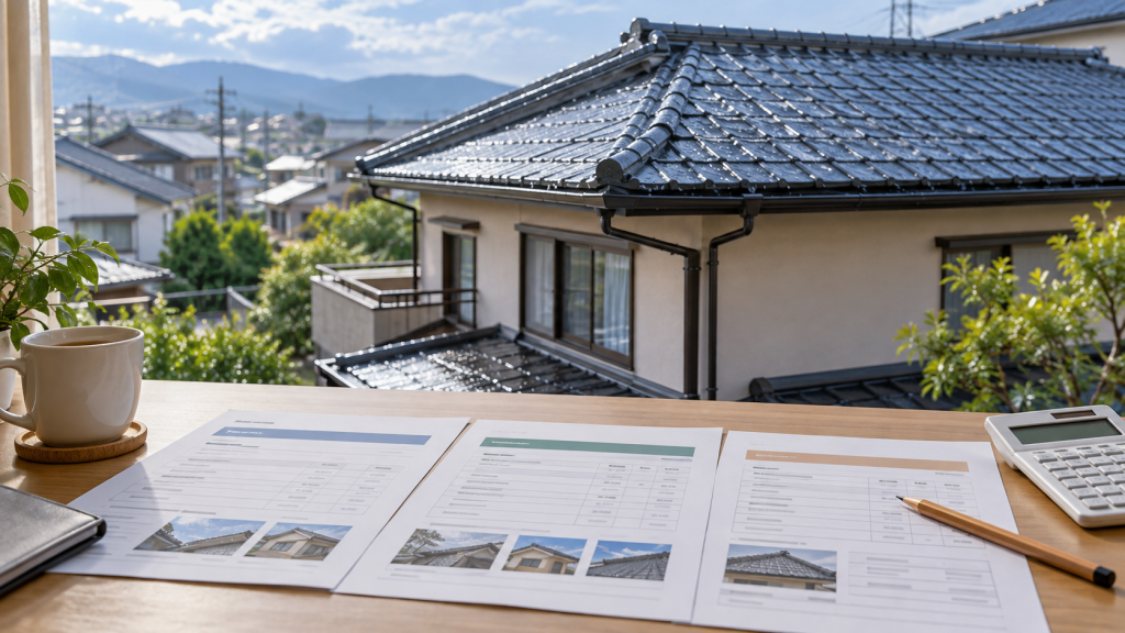 屋根の修理費用の見積もりを比較するイメージ