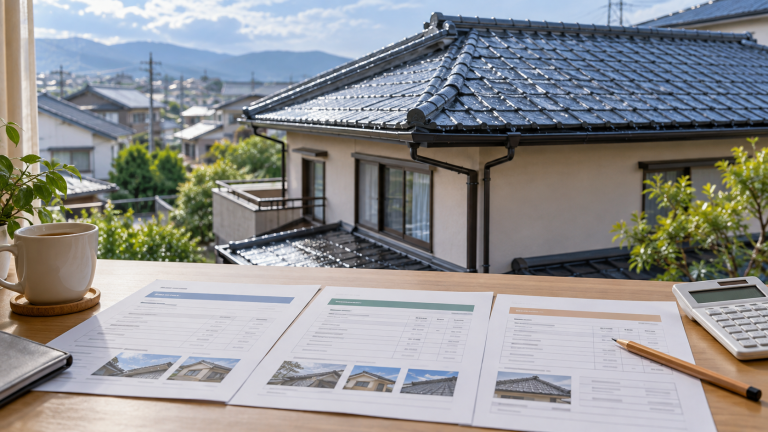 屋根の修理費用の見積もりを比較するイメージ